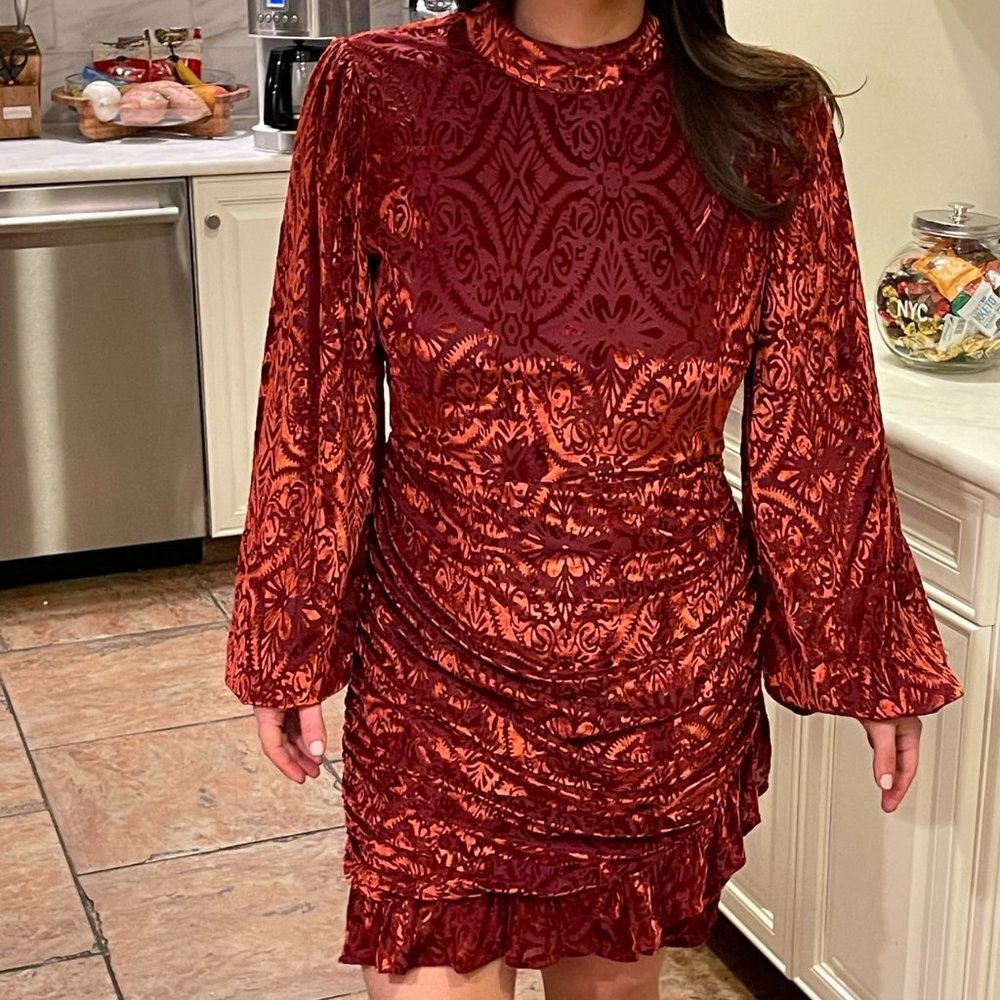 NWT - VICI Collection Salem Ruched Velvet Mini Dress in Deep Red - XL